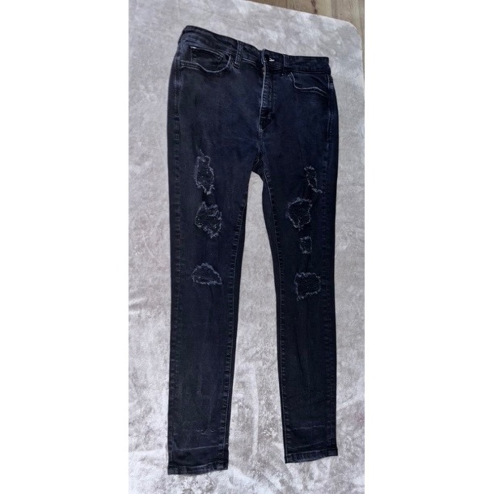 Arizona Jean Co Womens High Rise Distressed Skinny Jeans Black Size 11